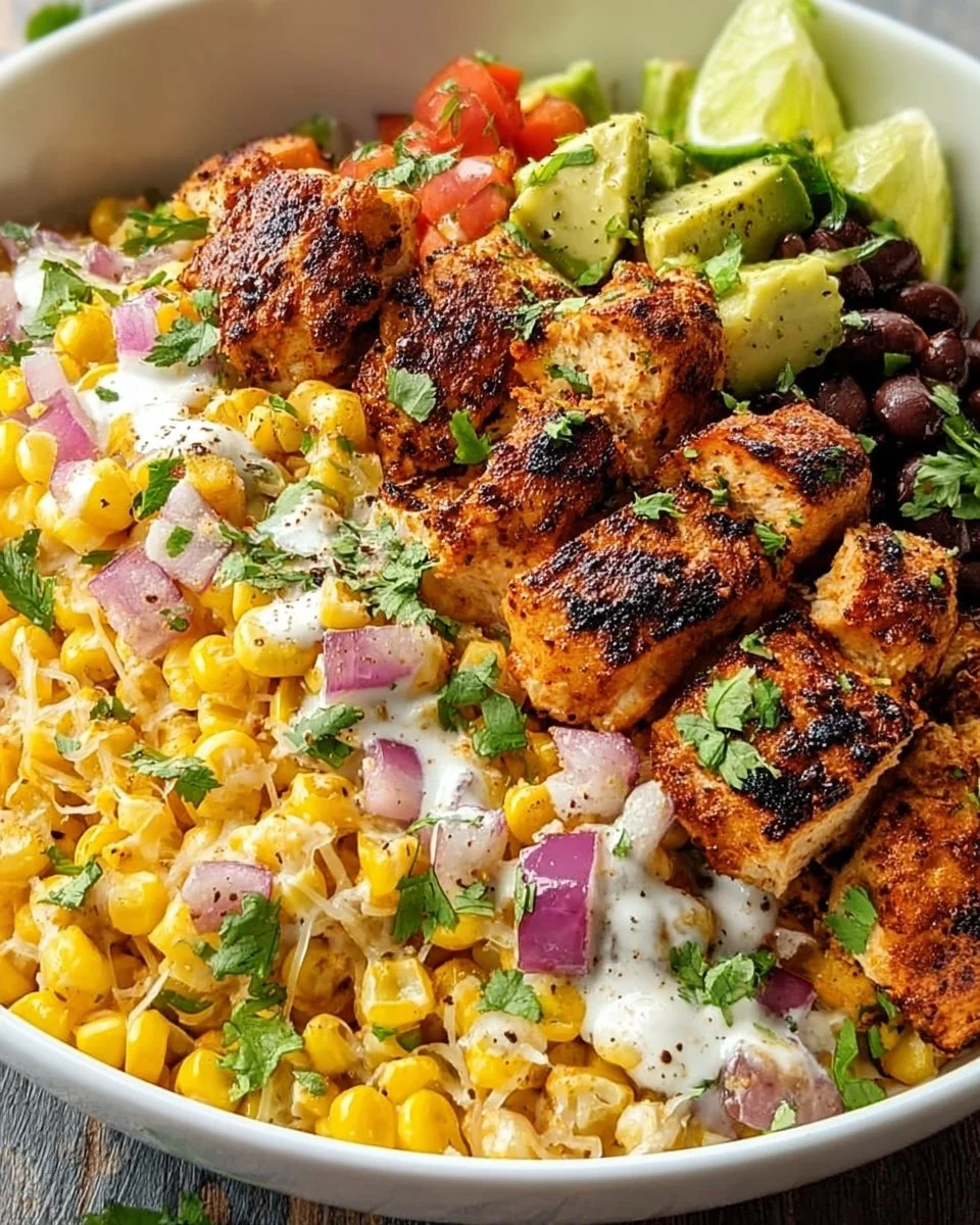 Einfache Straßenmais-Hühnchen-Schüssel