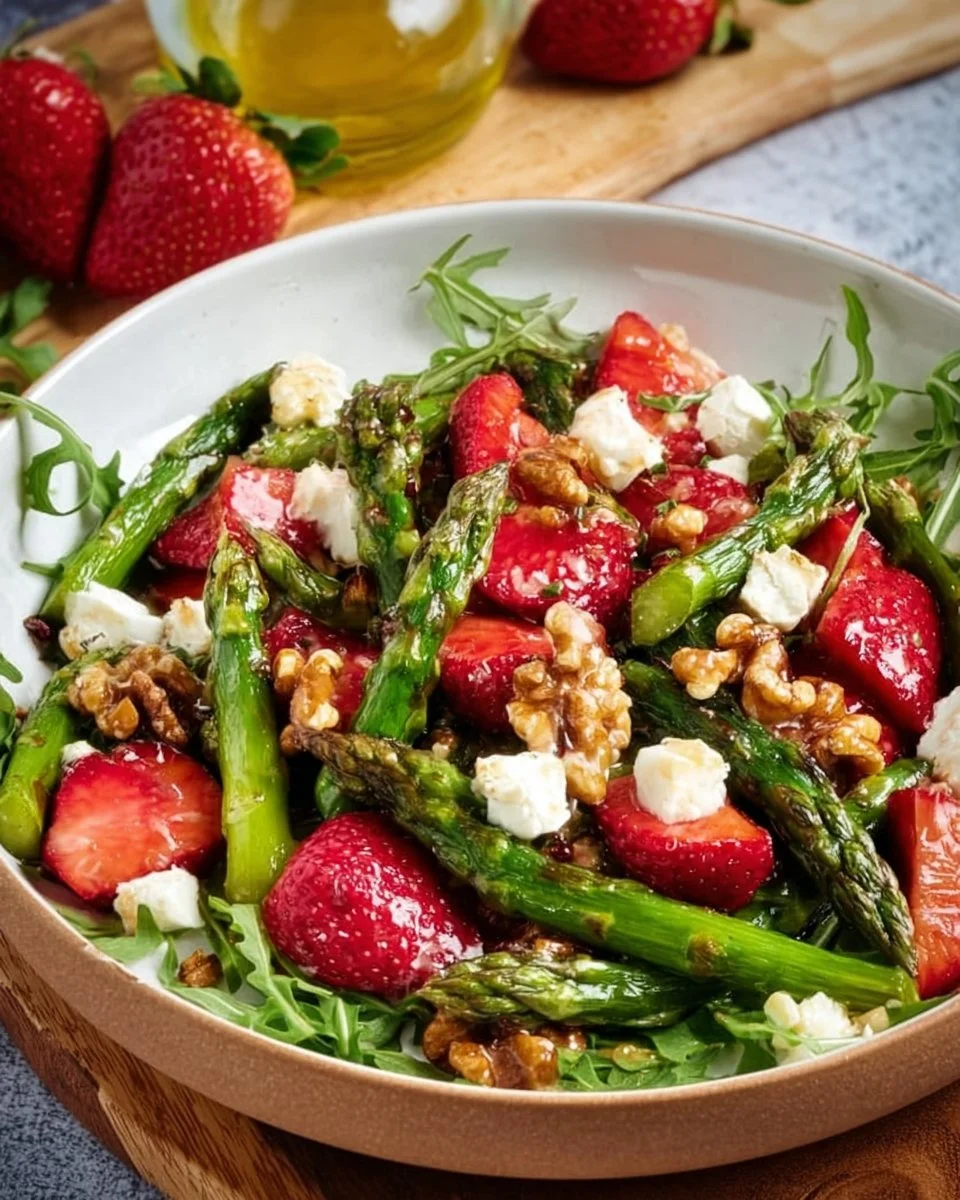 Grüner Spargel Erdbeer Salat – mit karamellisierten Nüssen