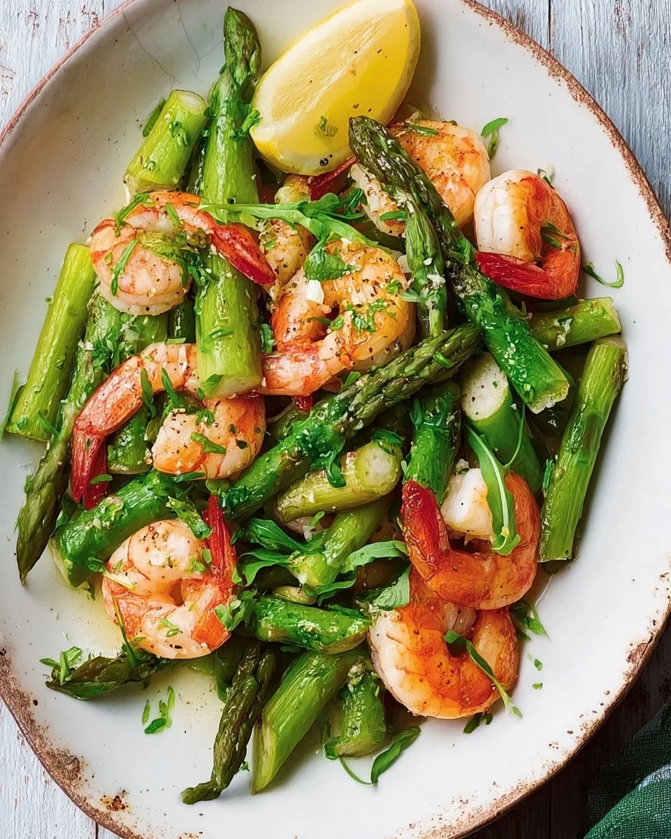 Grüner Spargel Salat mit Garnelen