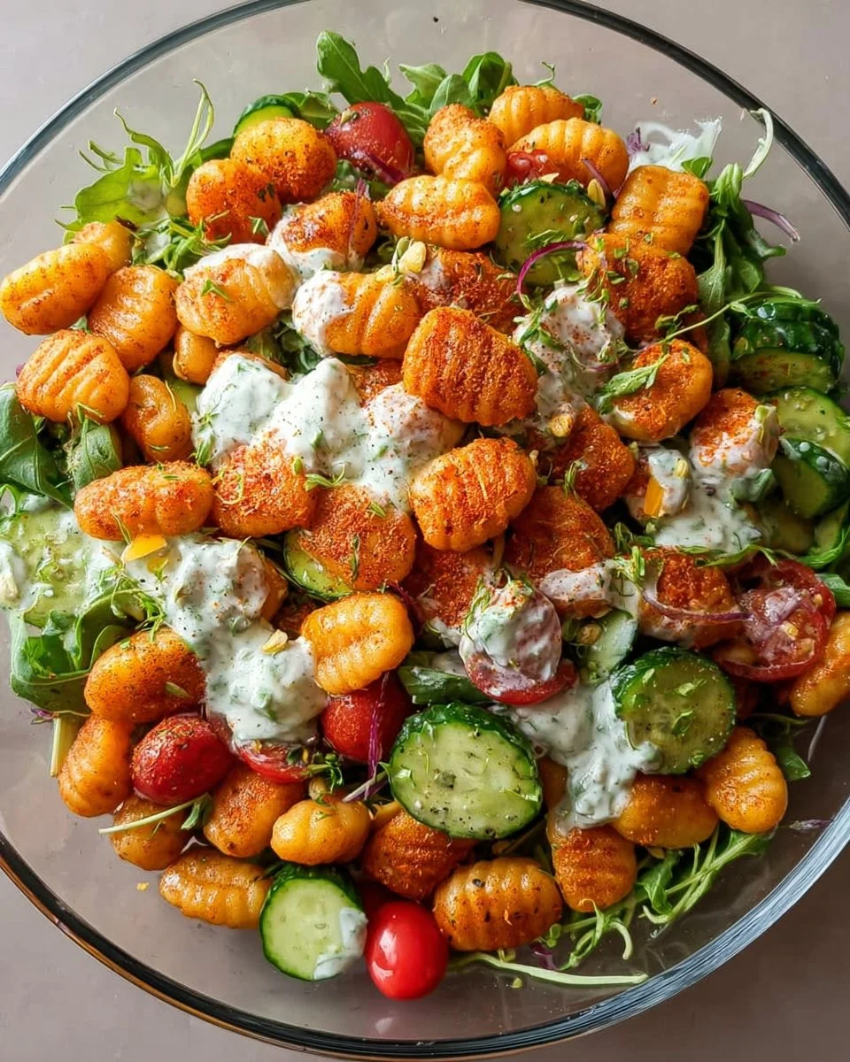 Knuspriger Gnocchi-Salat mit Joghurt-Dressing