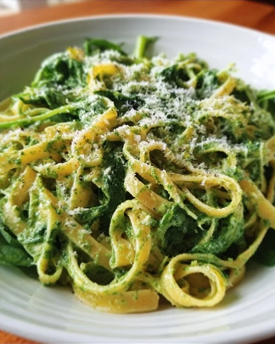 Noodles in creamy wild garlic sauce