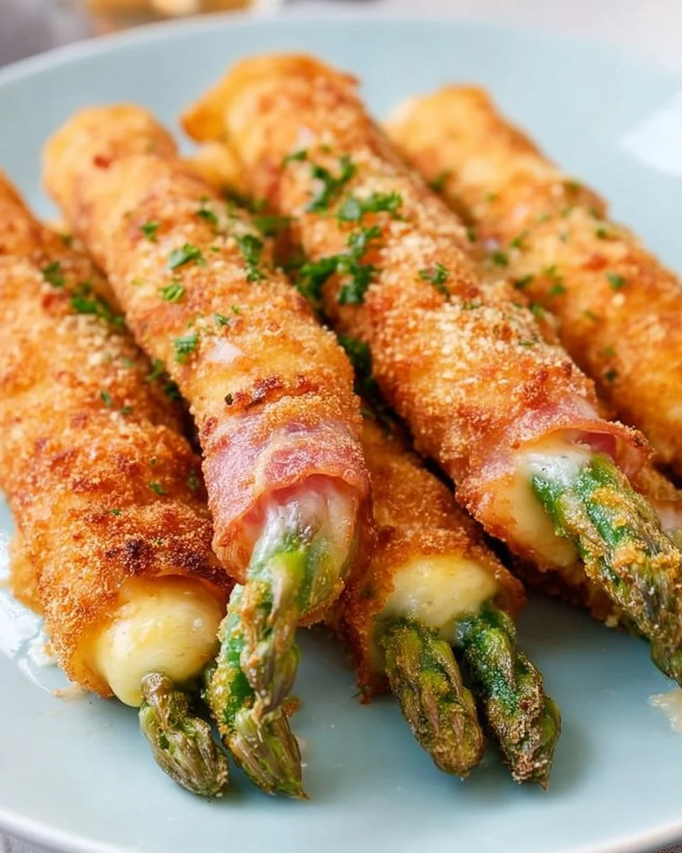 Panierten Spargelröllchen mit Schinken und Käse