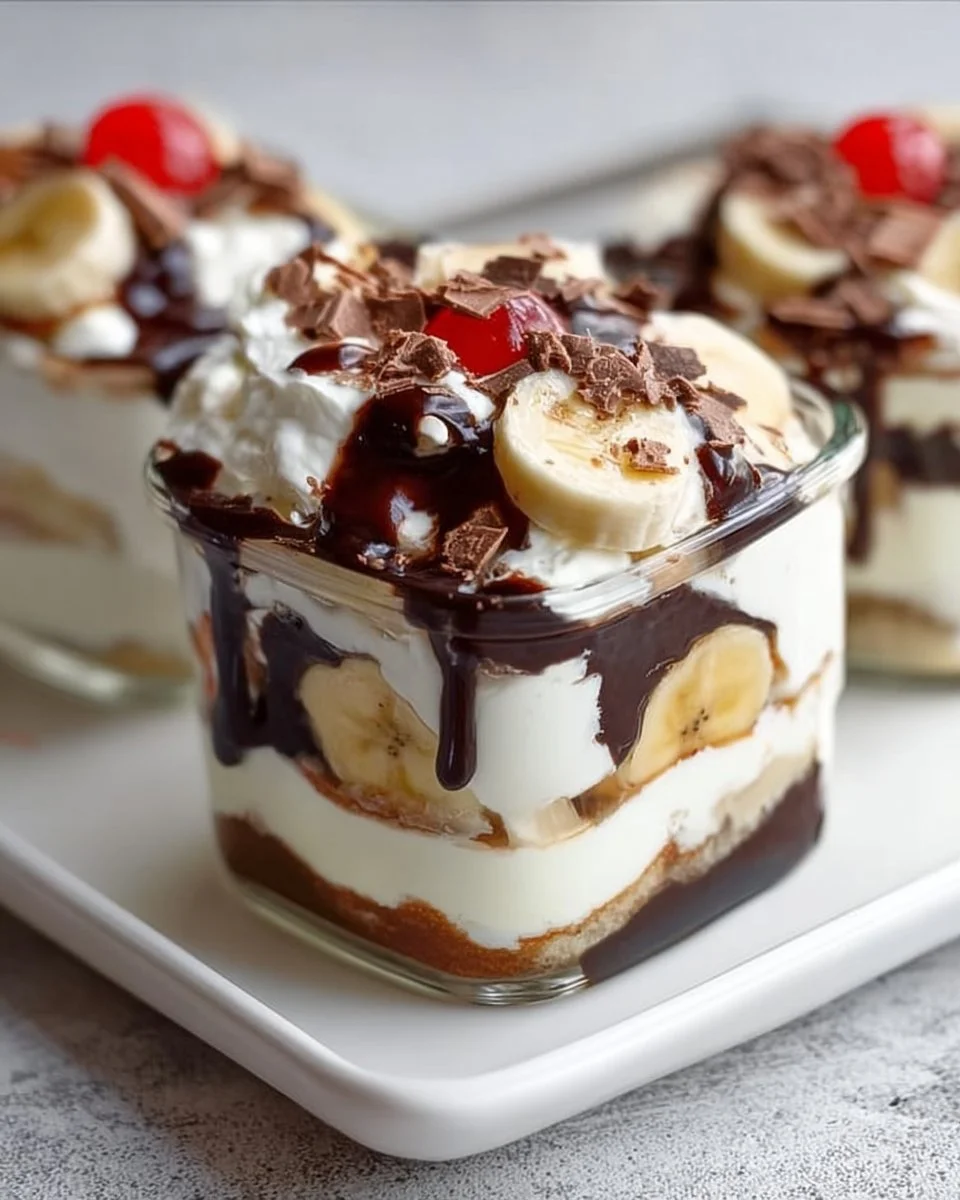 Leckeres Bananensplit-Dessert mit Bananen und Sahne