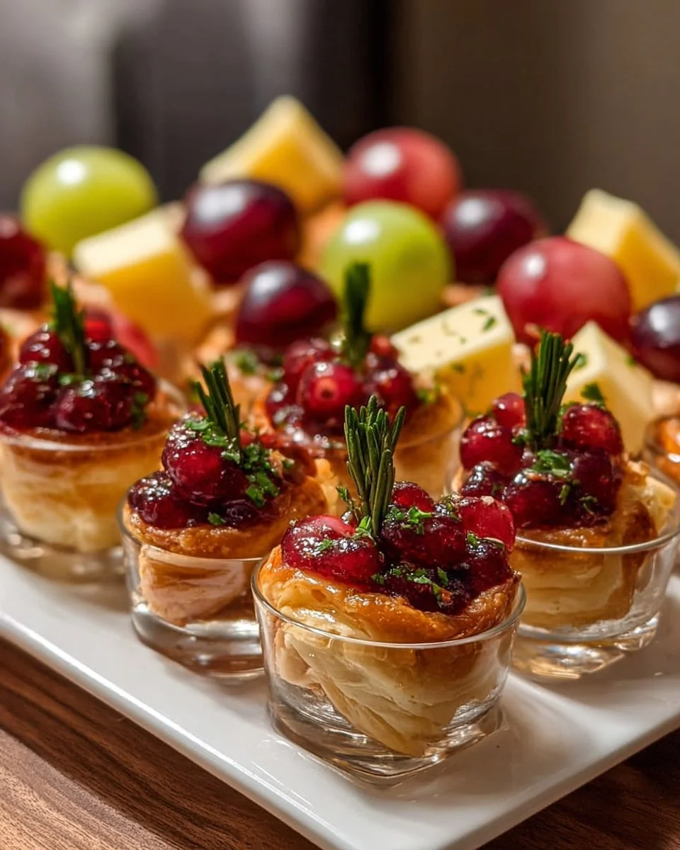 Leckere Cranberry Brie Happen auf einem weißen Teller