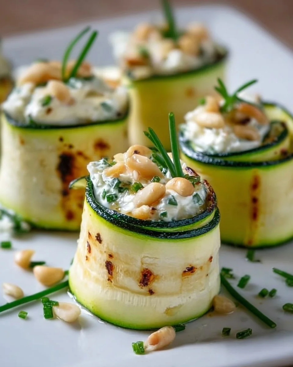 Frühlingshafte Zucchini-Röllchen mit Frischkäse