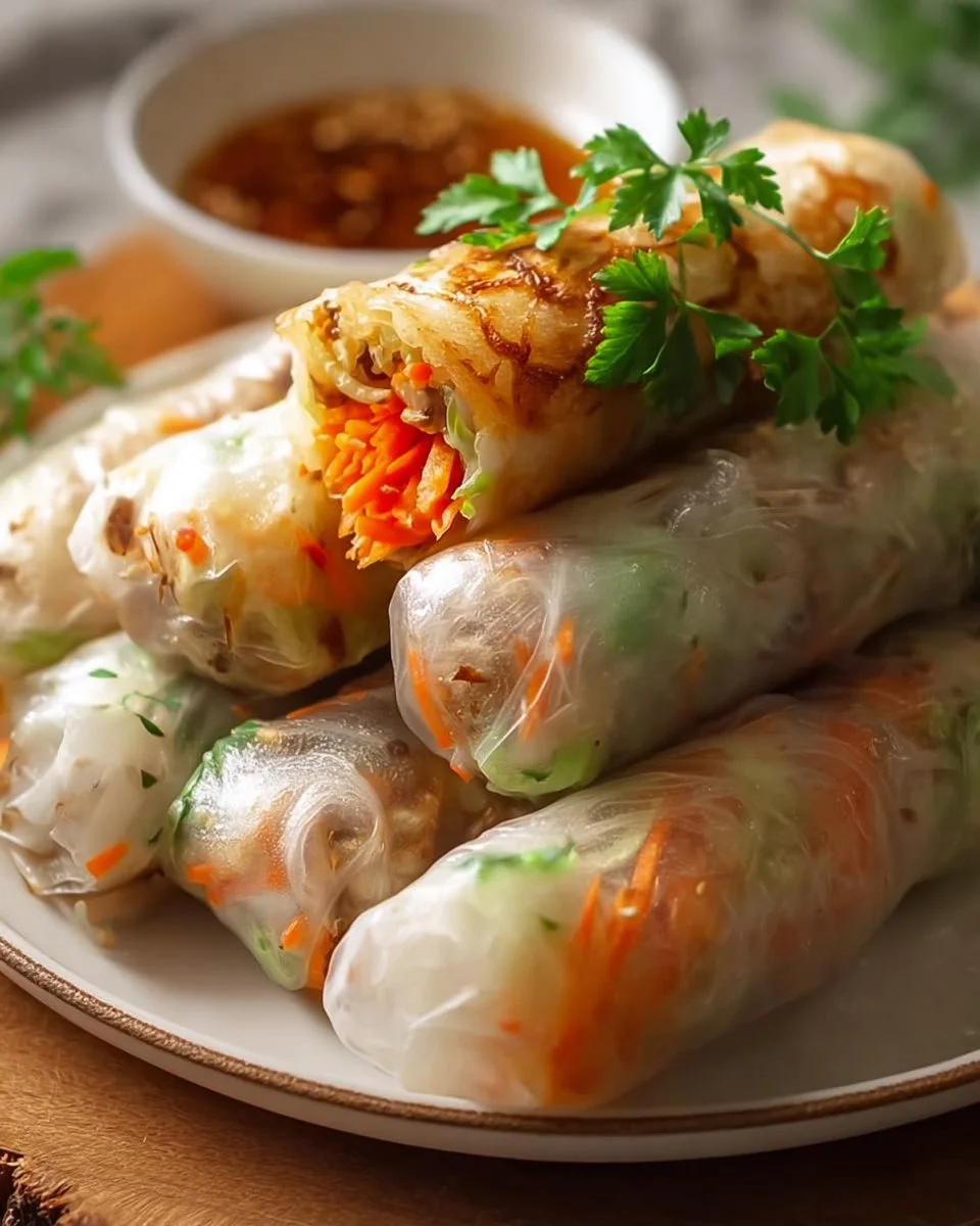 Goldene knusprige Reispapier-Frühlingsrollen selbstgemacht