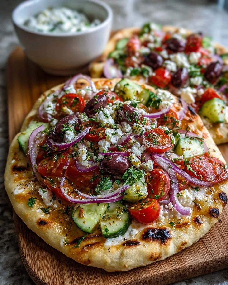 Griechische Salat Naan Pizza