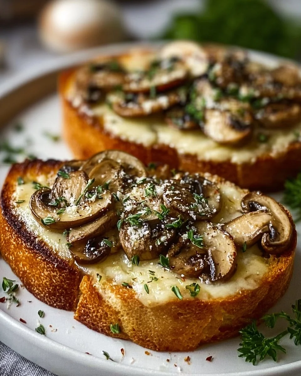 Knusprige Käse-Champignon-Knoblauch-Toasts