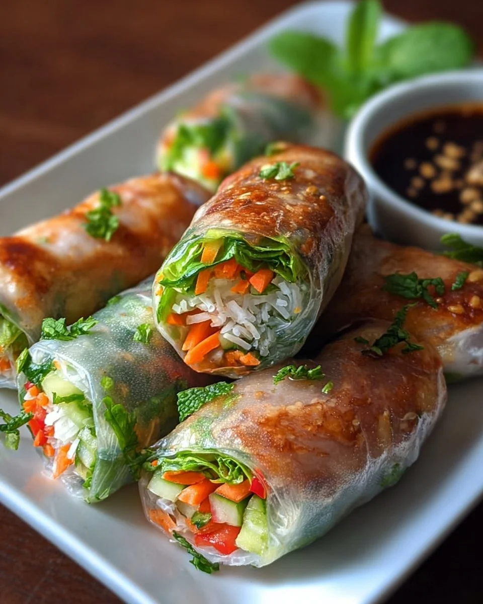 Knusprige Reispapier-Frühlingsrollen auf einem Teller