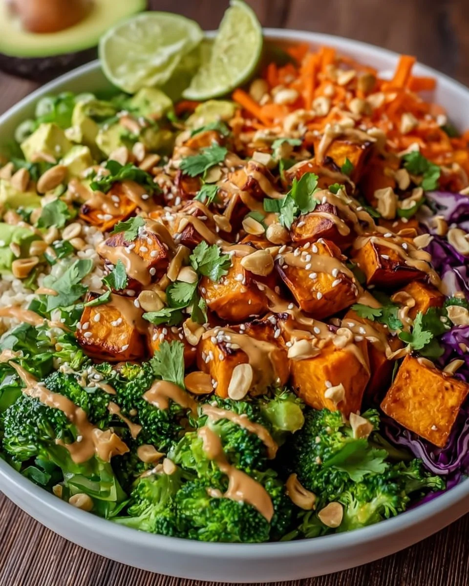 Köstliche Thai Erdnuss Süßkartoffel Buddha Bowl