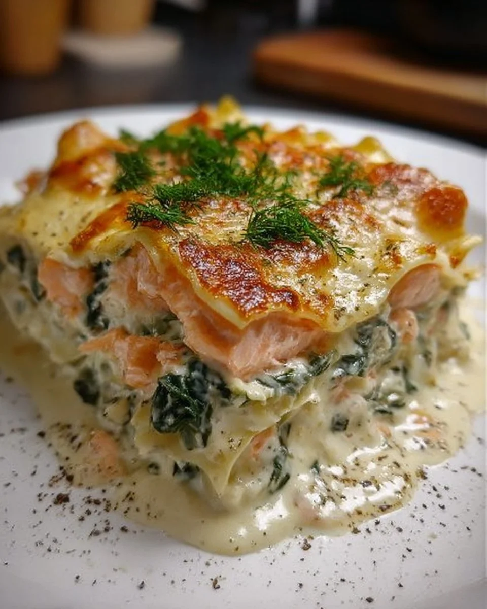 Lachs-Spinat-Lasagne mit Sahnesoße