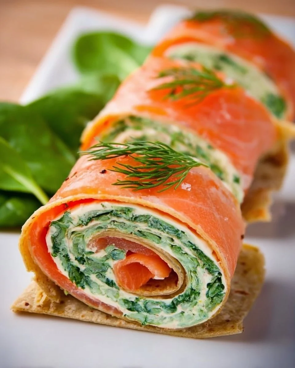 Low Carb Salmon Roll with Spinach and Cream Cheese