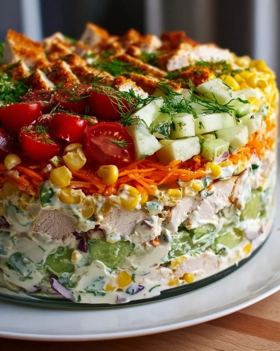 Schichtsalat mit Hähnchen