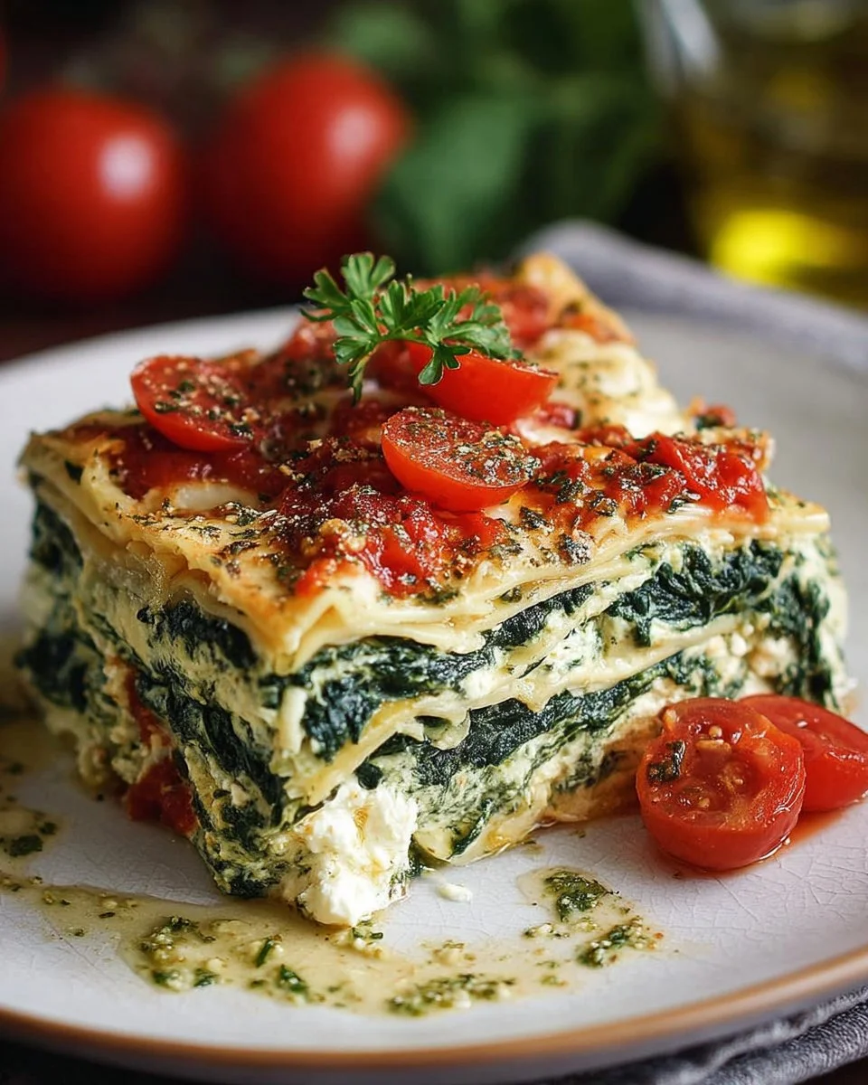 Spinatlasagne mit Feta und Tomaten