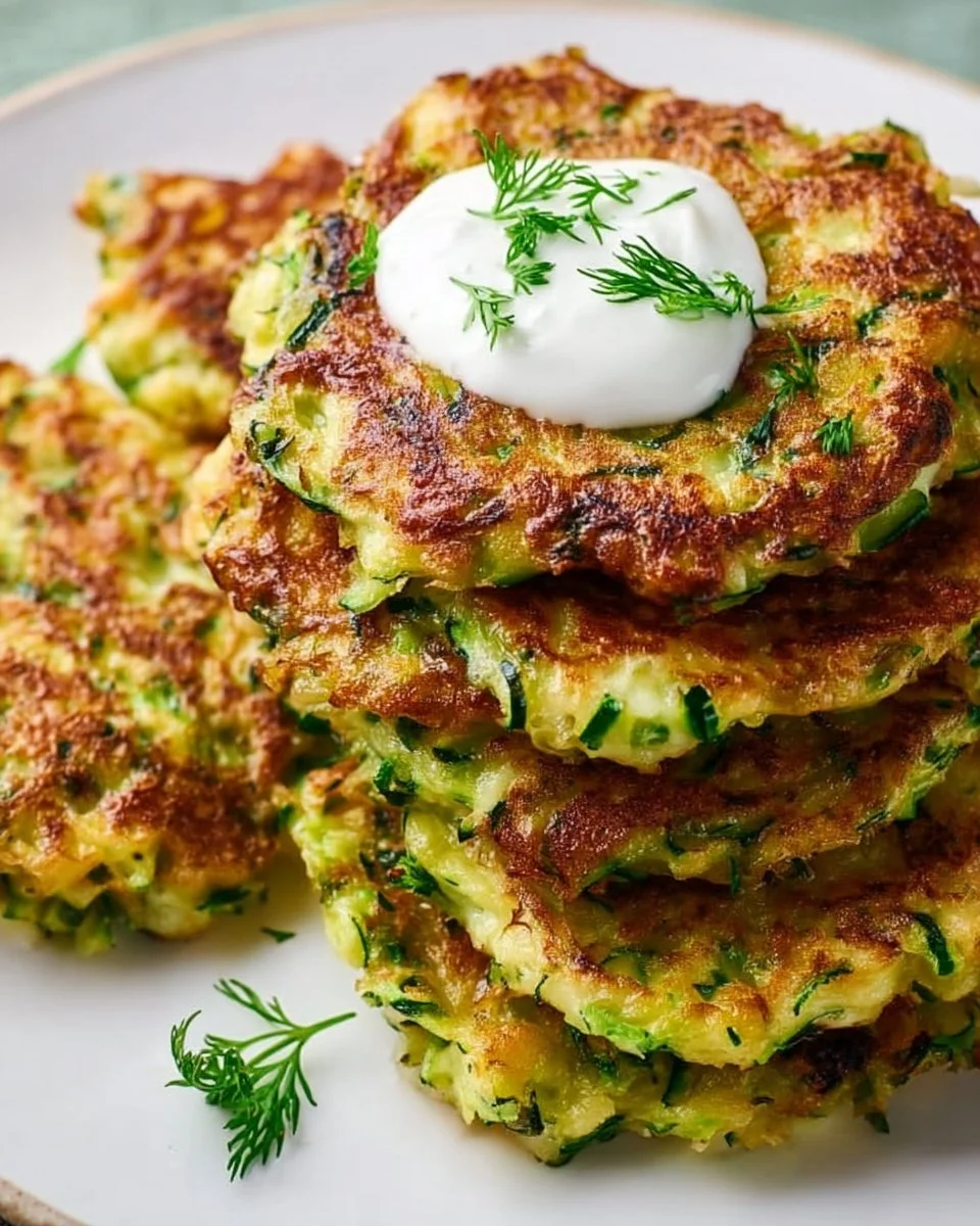 Köstliche Zucchinipuffer auf einem Teller serviert