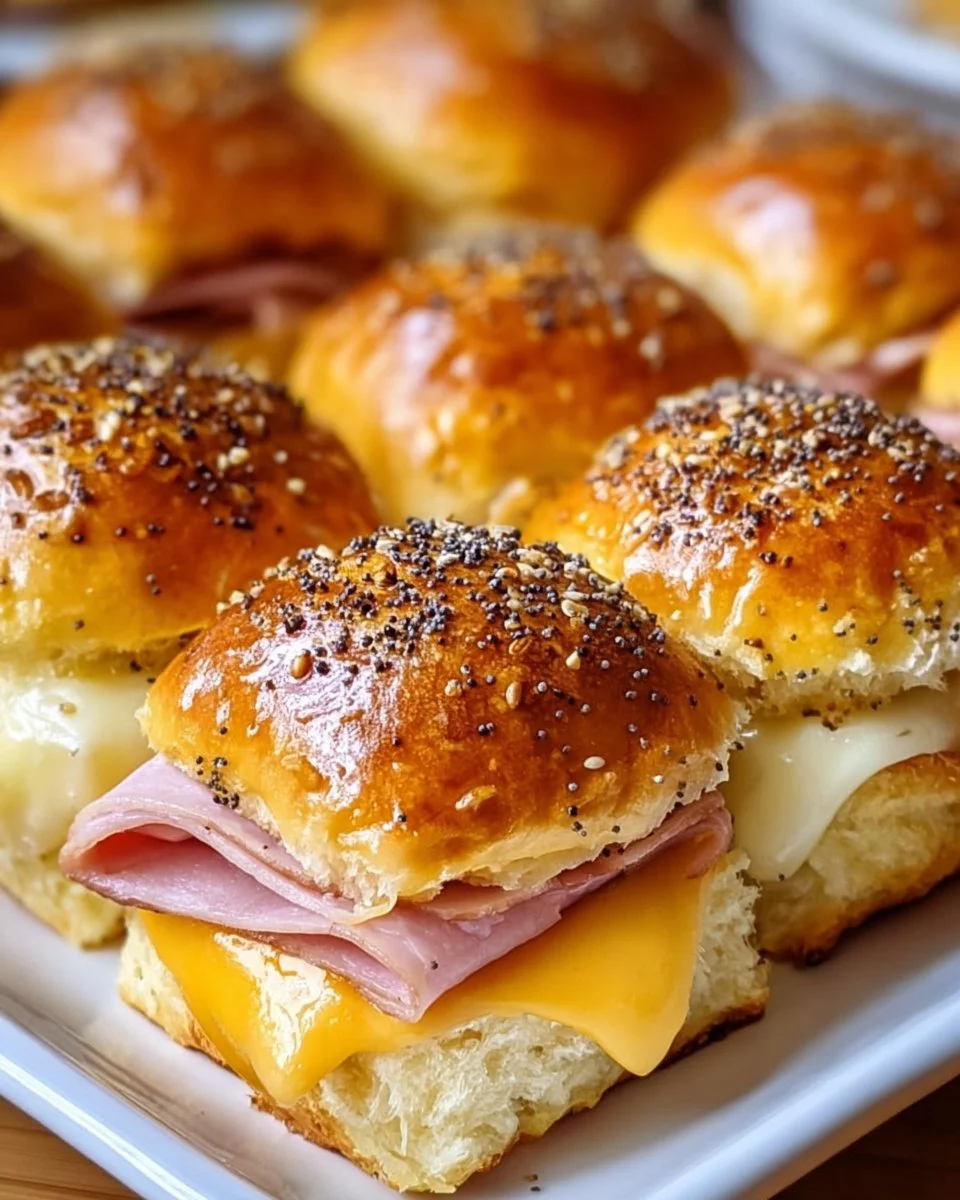 Aromatische Schinken-Käse-Slider auf einem Servierteller