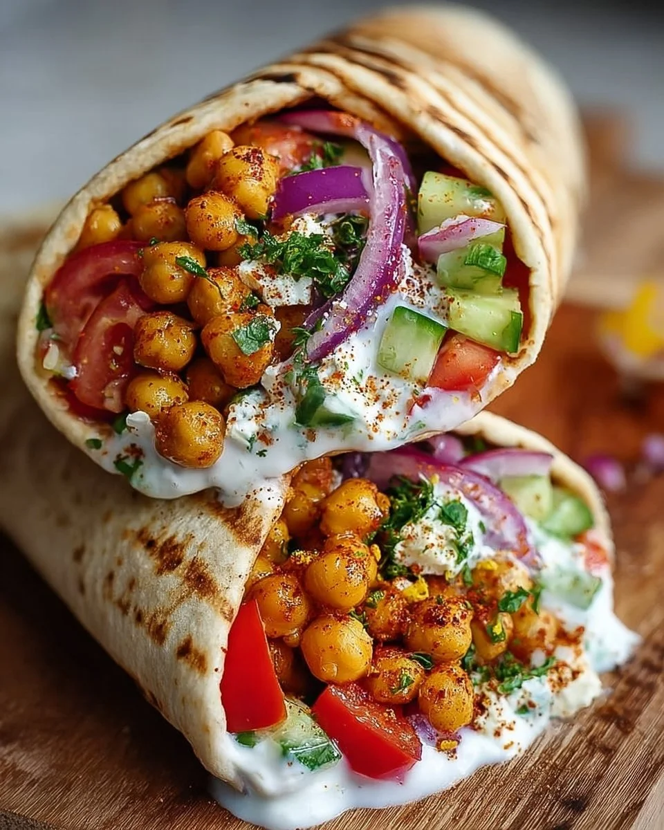Chickpea and Feta Wrap with Vegetables and Yogurt Sauce