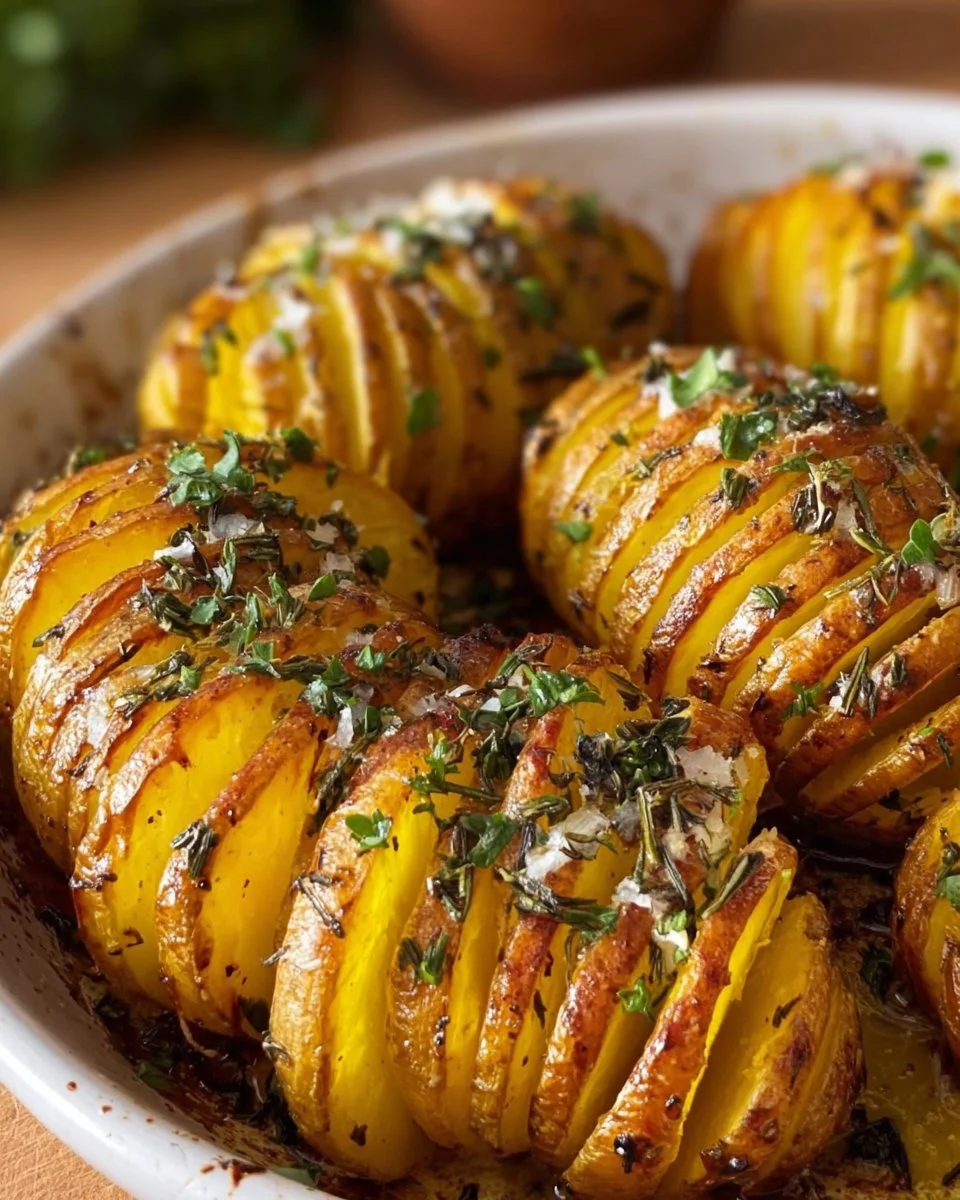 Crispy Hasselback-Kartoffeln mit Kräuterbutter