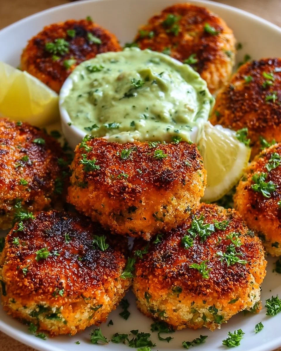 Gebackene Lachsfrikadellen mit Avocado-Sauce