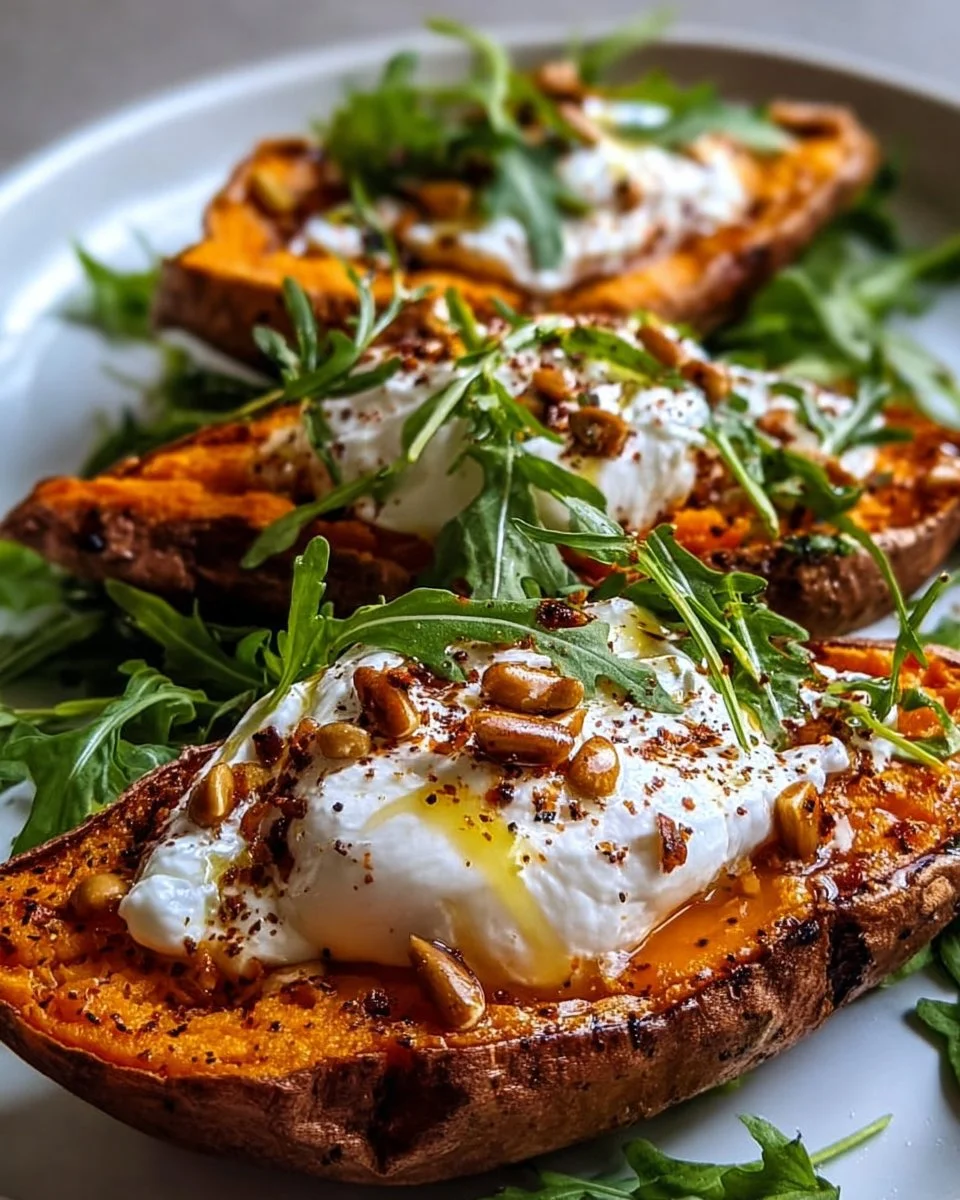 Gefüllte Süßkartoffeln mit Burrata