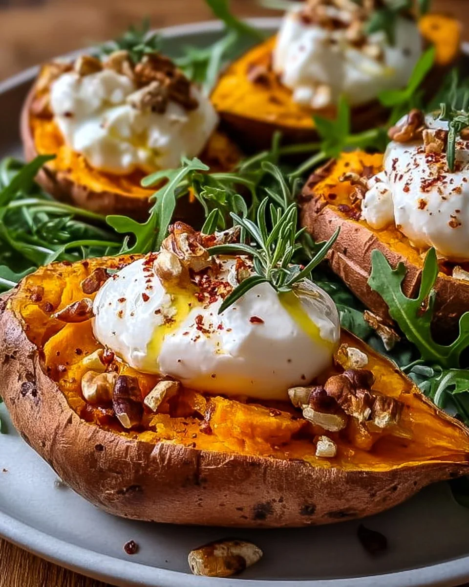 Gefüllte Süßkartoffeln mit Burrata