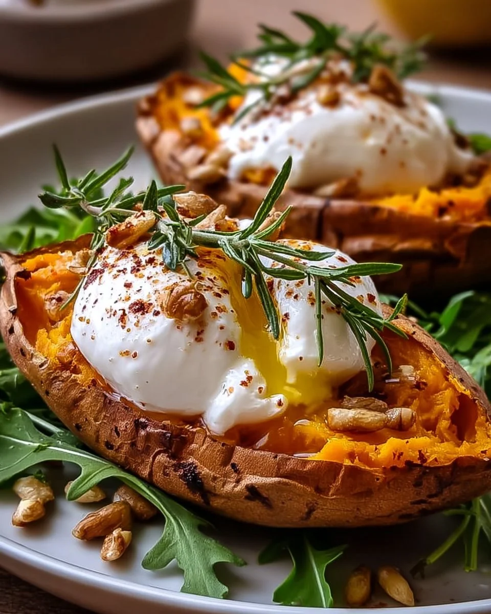 Gefüllte Süßkartoffeln mit Burrata