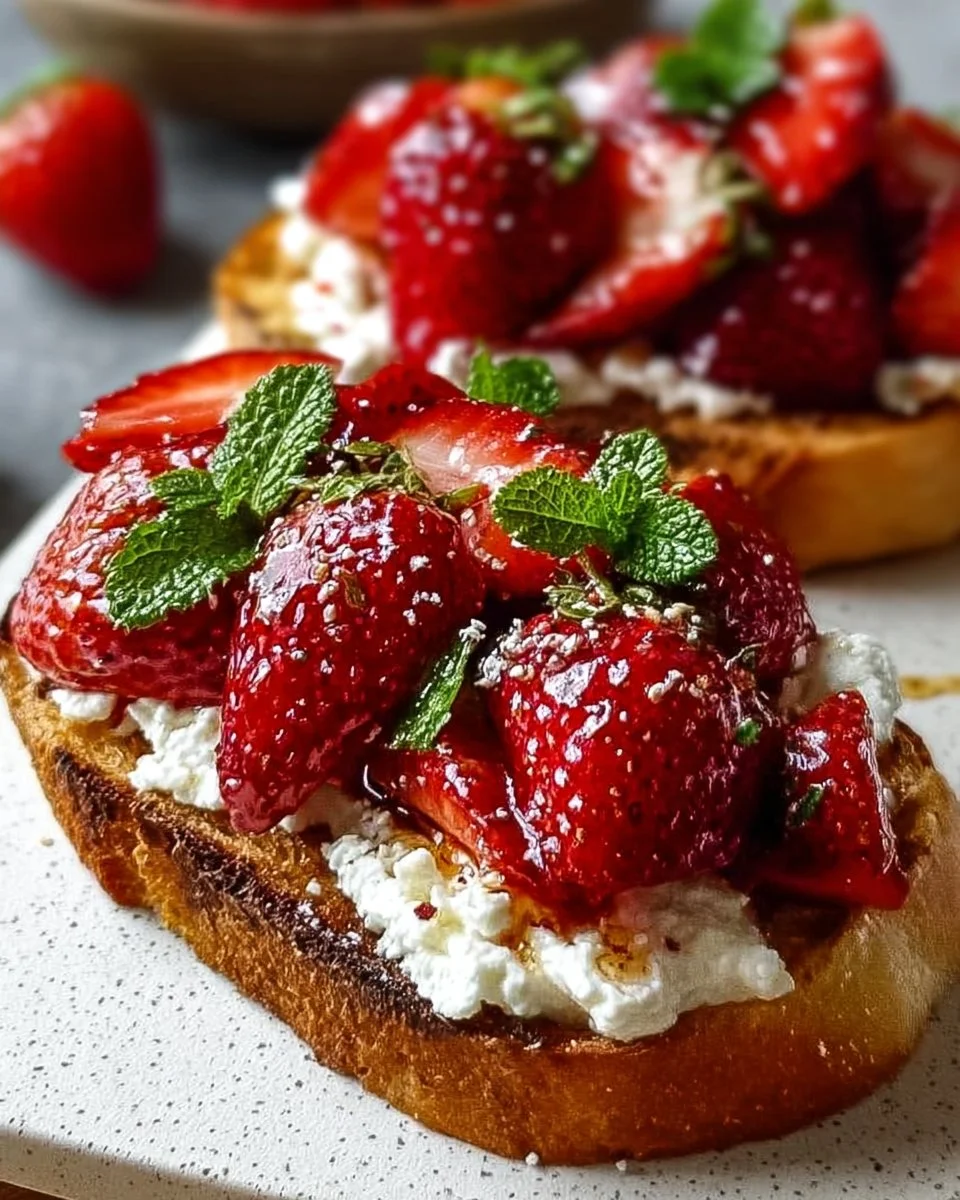 Geröstete Erdbeeren Ricotta Toast