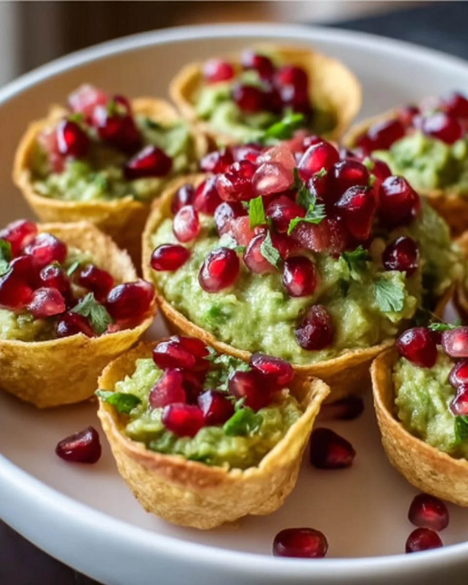 Granatapfel-Guacamole-Tasse mit frischen Zutaten und Granatapfelkernen