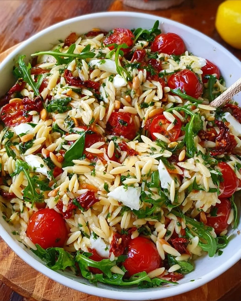 Italienischer Orzo Salat mit frischen Zutaten und Dressing