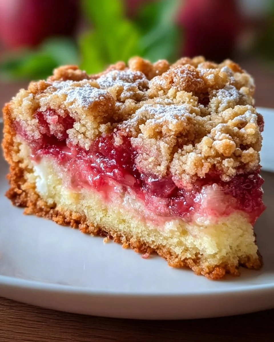 Juicy Rhubarb Cake with Crispy Crumble