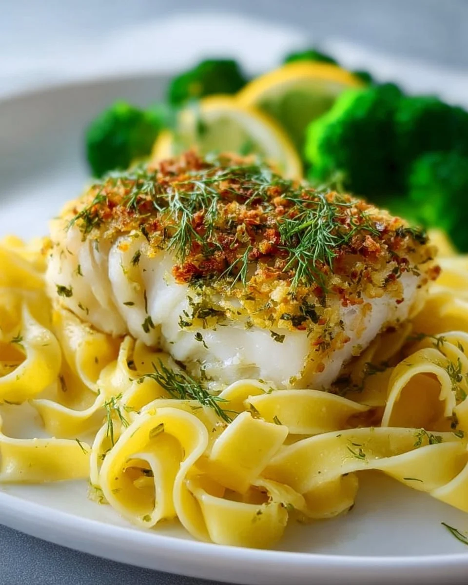 Kabeljaufilet mit Zitronen-Dill-Bandnudeln