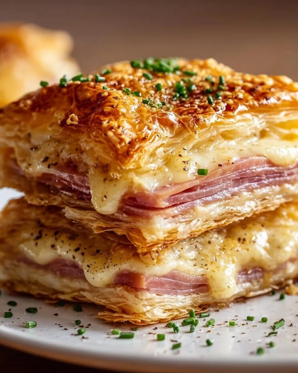 Knusprige Schinken-Käse-Blätterteig-Stapel