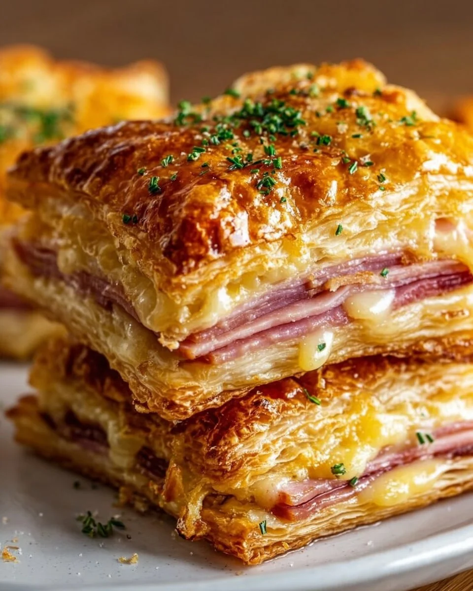 Knusprige Schinken- und Käse-Blätterteig-Stapel