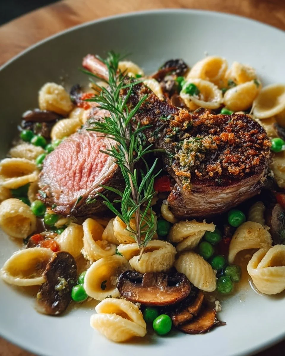 Lammhüfte mit Orecchiette-Pasta