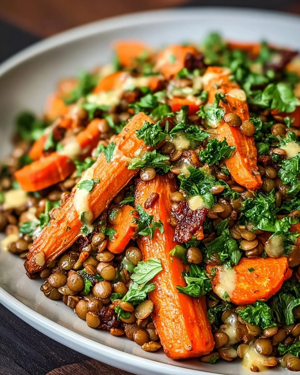 Linsen-Reis-Salat mit süß gerösteten Karotten