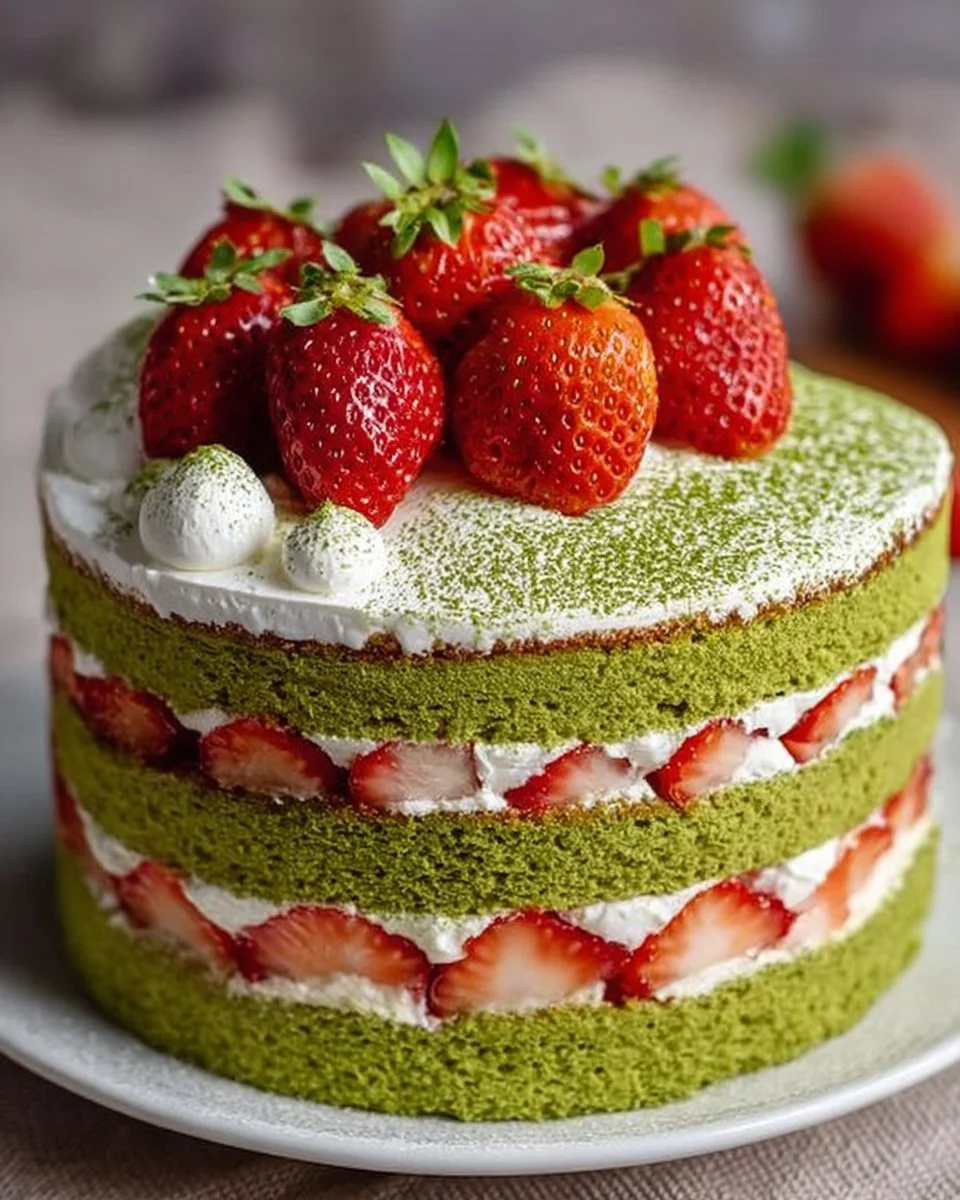 Matcha Strawberry Layer Cake