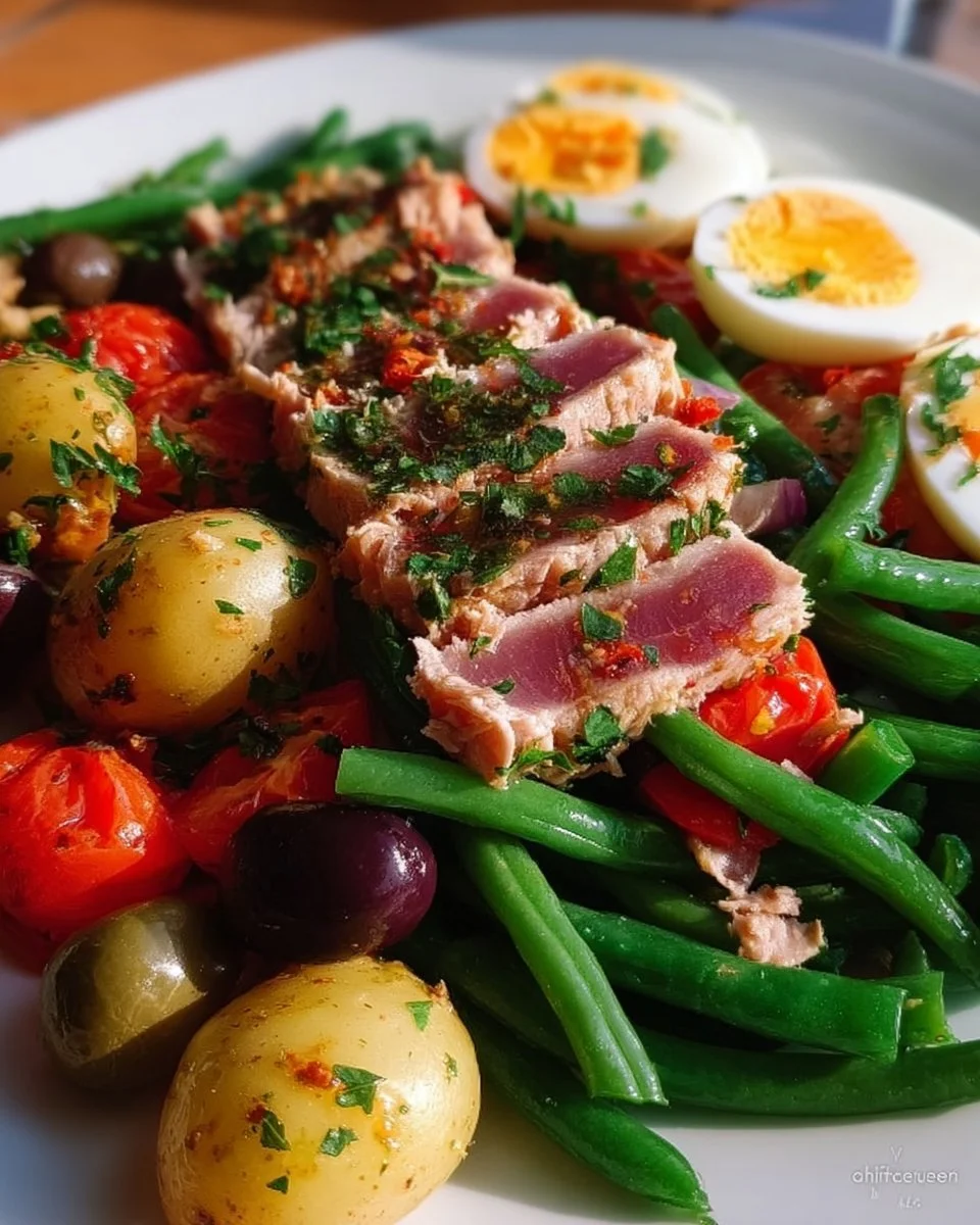 Nizza-Salat mit frischem Thunfisch und buntem Gemüse