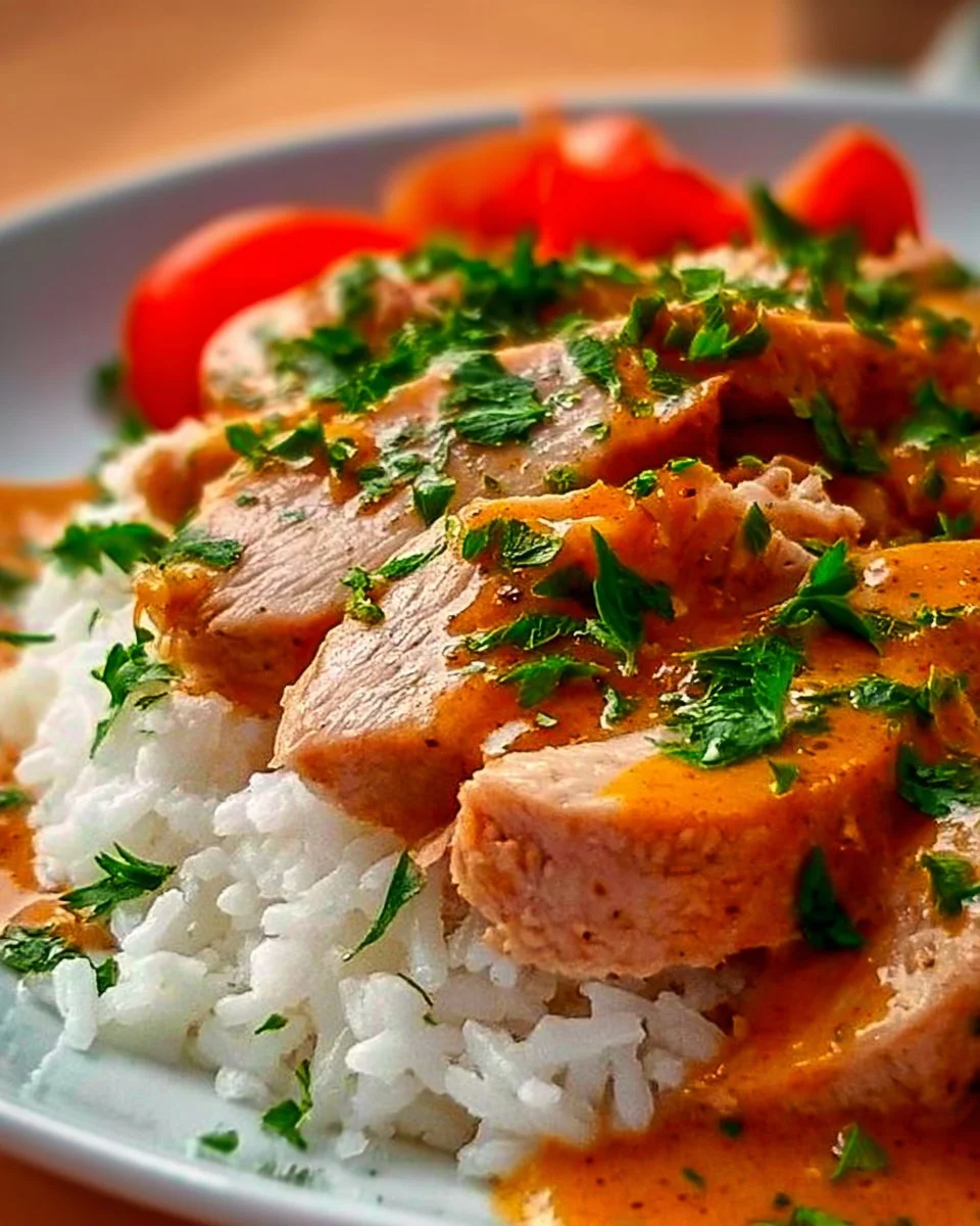 Putenstreifen in Tomatensauce mit Reis