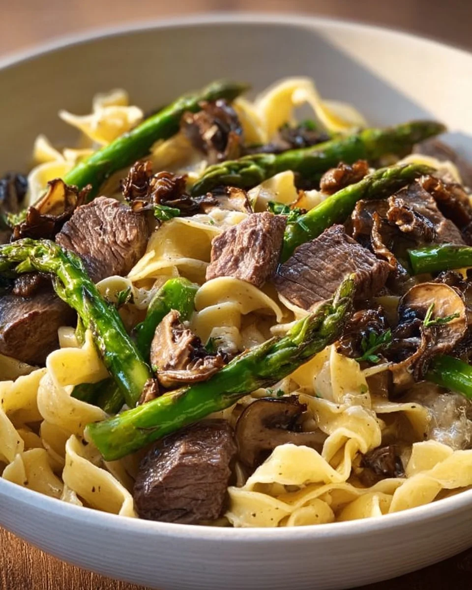 Rinderhüftstreifen mit Morcheln und Spargel