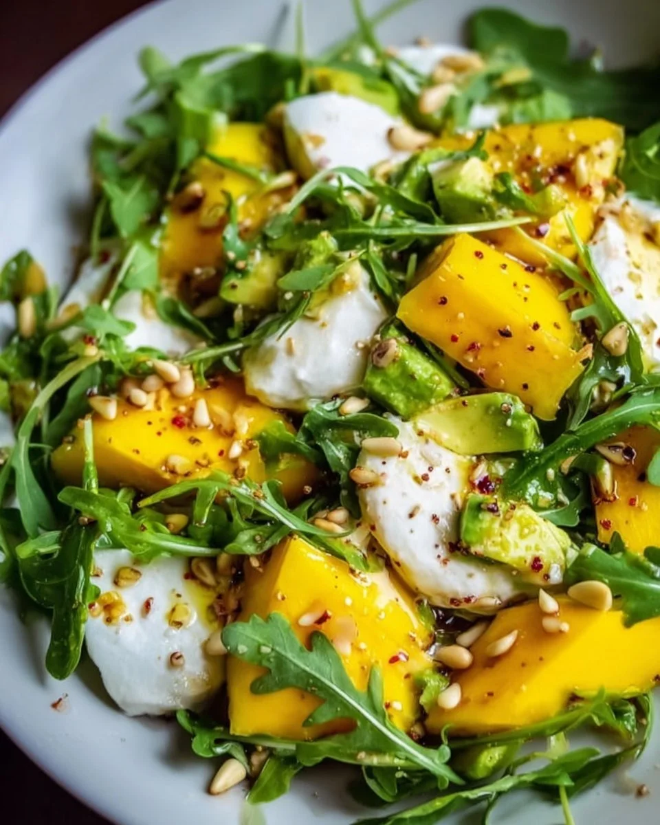 Rucola-Mango-Salat mit frischen Zutaten auf einem Teller