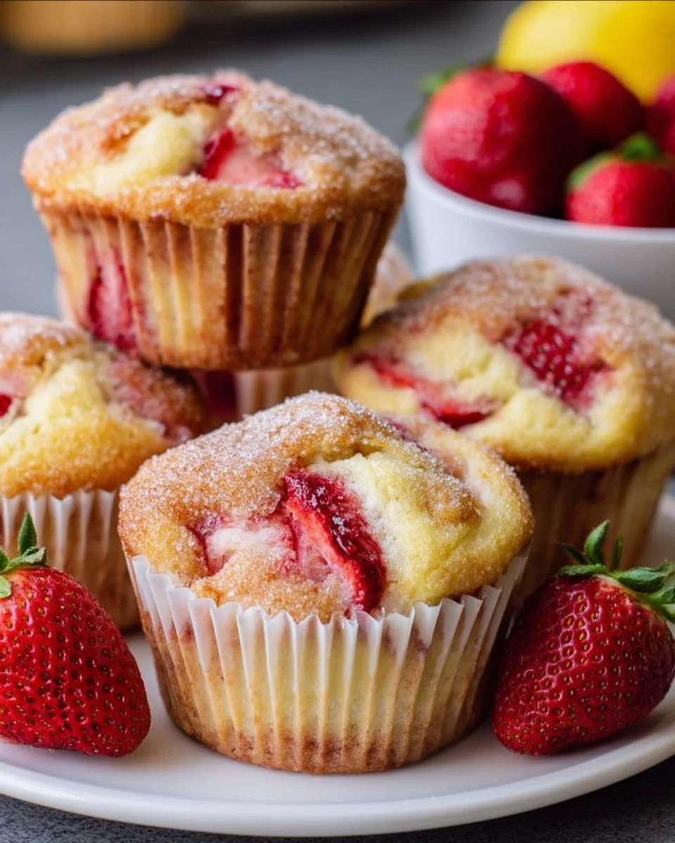 Saftige Erdbeer-Muffins mit Zitrone und Vanille