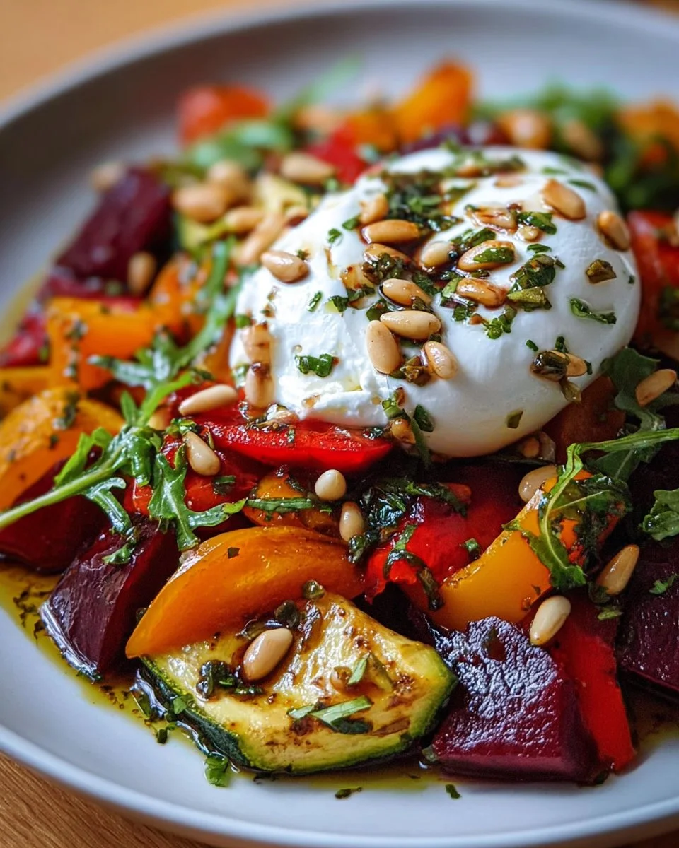 Salat mit Burrata und geröstetem Gemüse