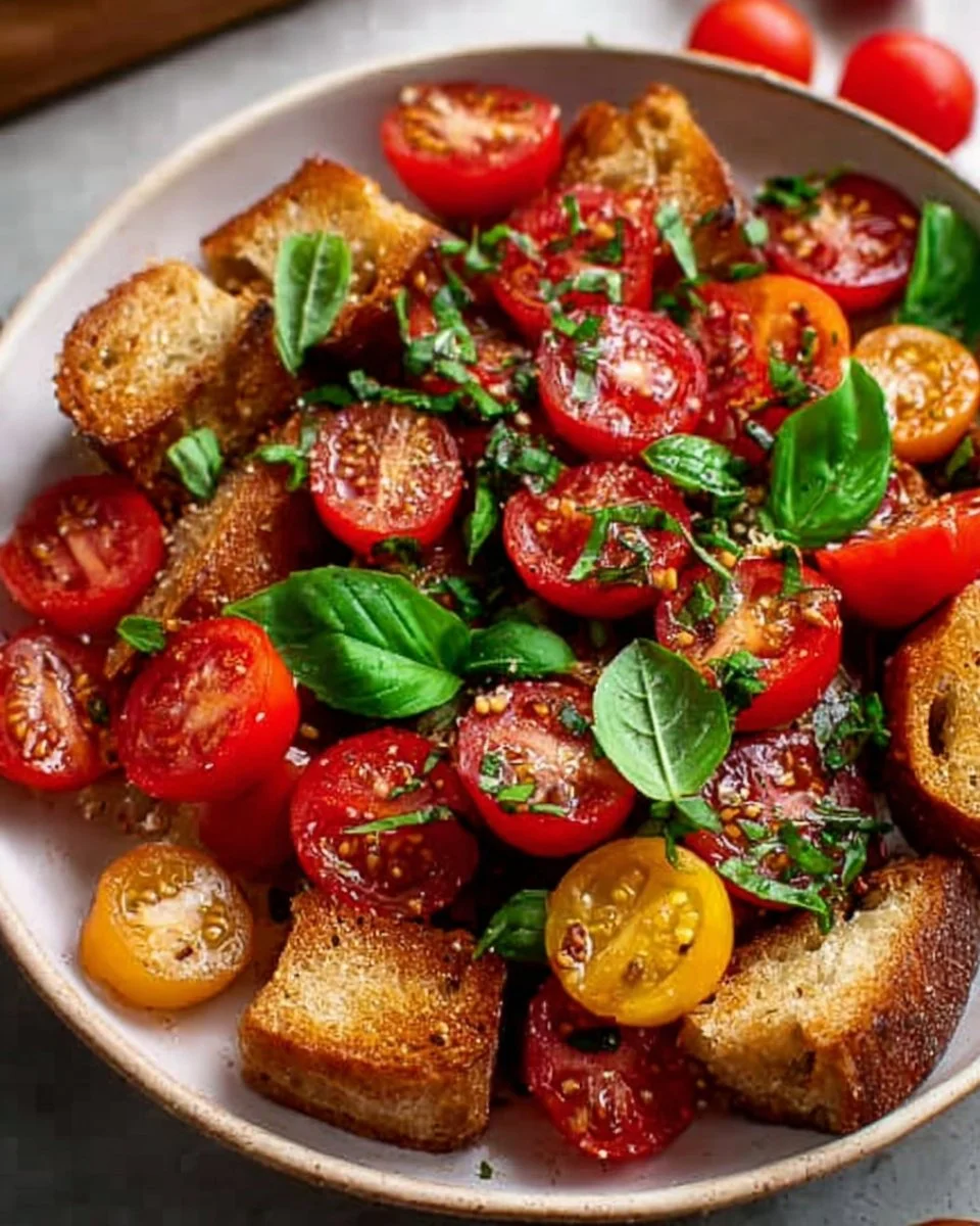 Sommersalat mit Brot und Tomaten