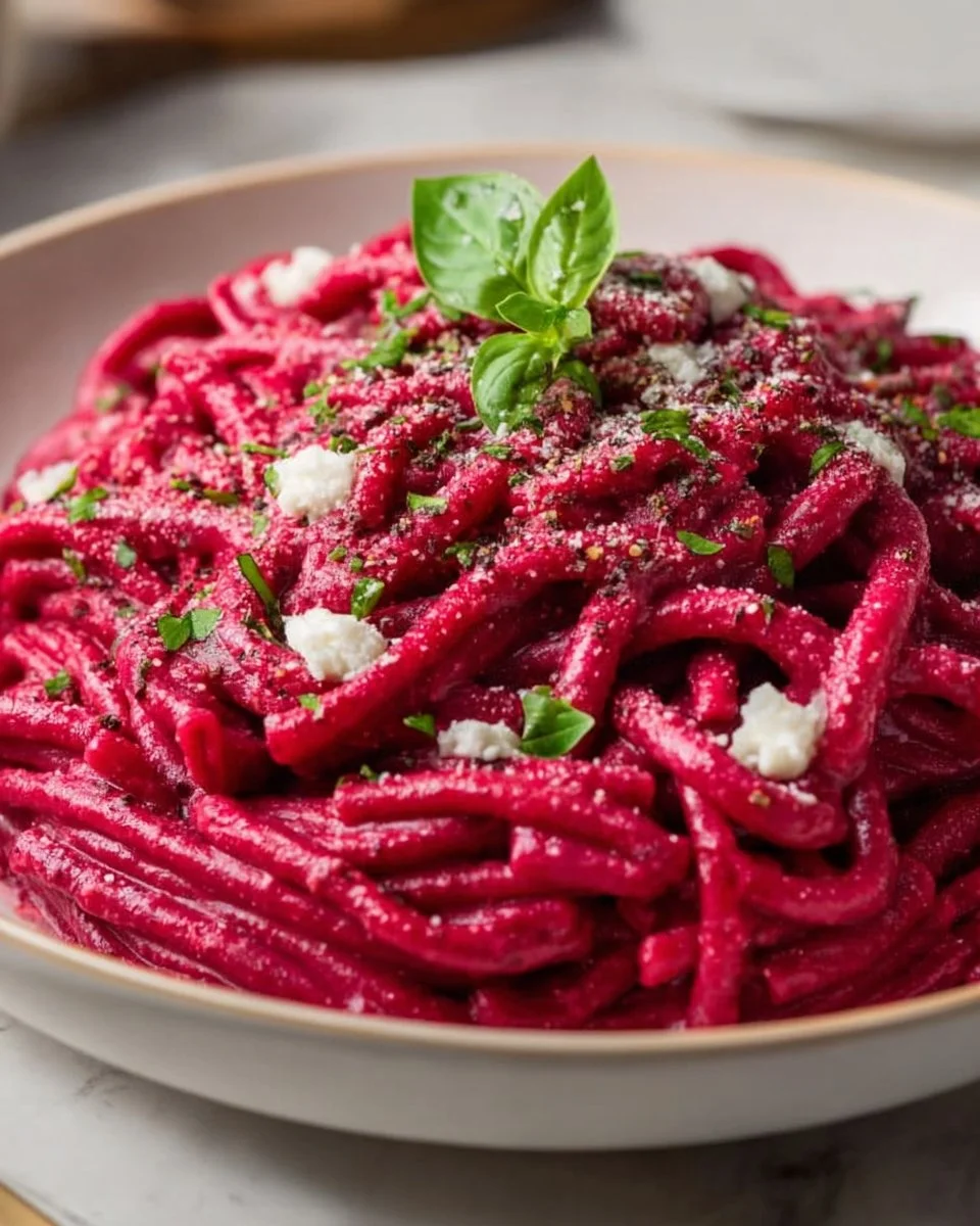Vegane Pink Pasta mit cremiger Rote-Bete-Soße