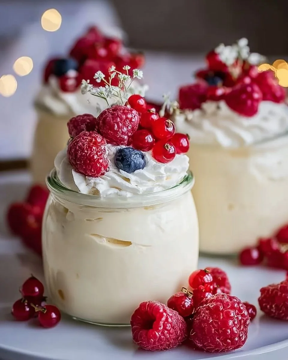 Vegane Vanille-Pudding-Mousse mit Beeren im Glas