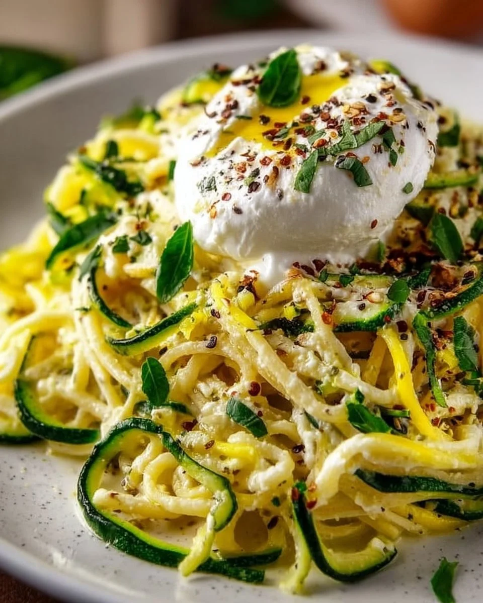 Zitronen-Zucchini-Pasta mit Burrata