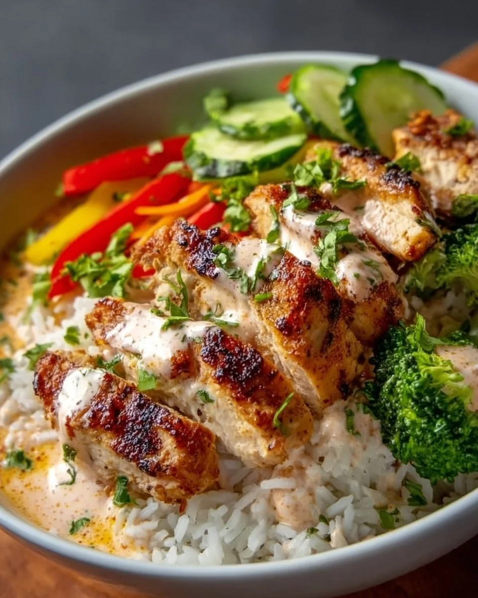 Hähnchen Bowl mit frischem Gemüse und Quinoa in einer Schüssel