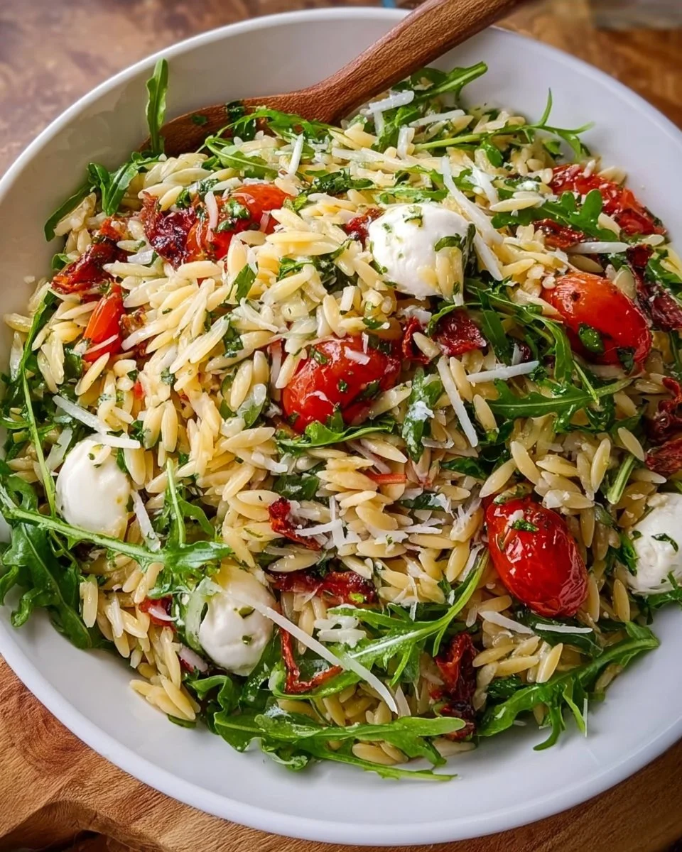Italienischer Orzo Nudelsalat mit frischem Gemüse und Kräutern