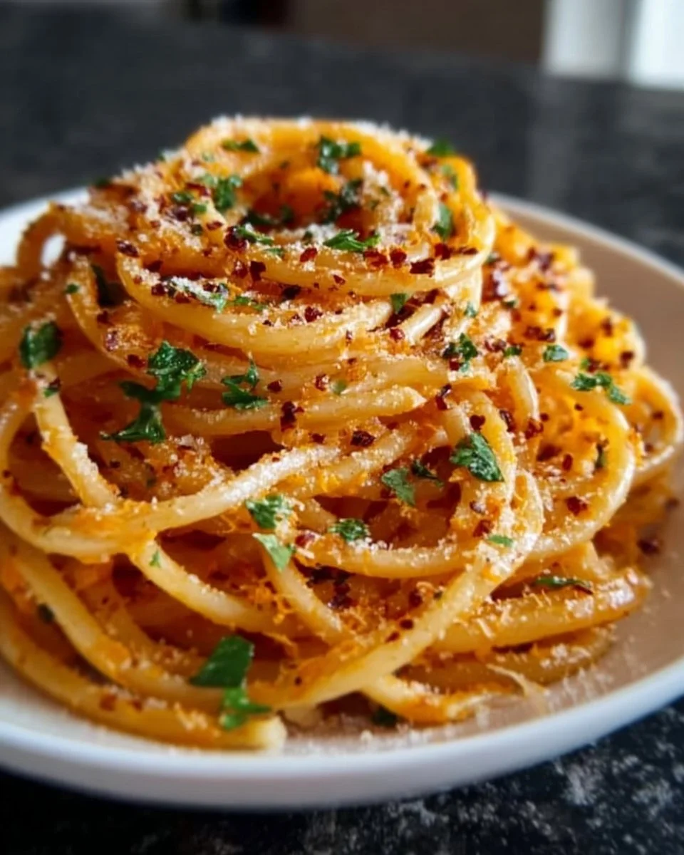 Karotten Zwiebel Pasta mit Chiliöl