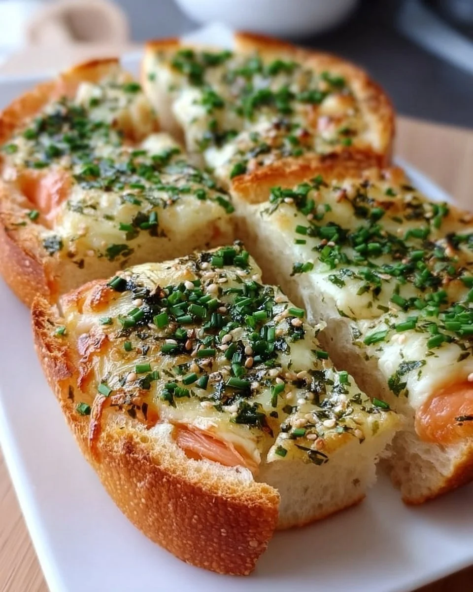 Frisch gebackenes Käse Knoblauch Brot mit schmelzendem Käse und aromatischem Knoblauch